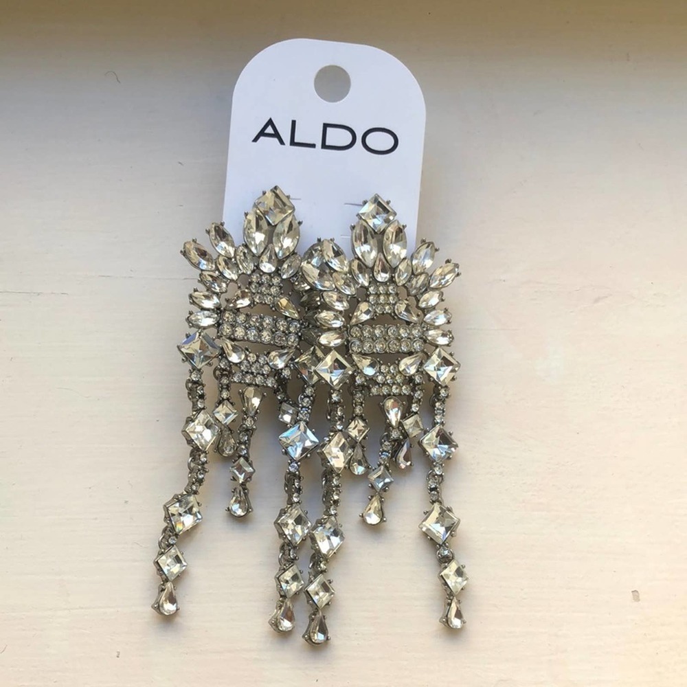 Aldo Art Deco Style Big Diamond and Silver Tone Post Earring Eralirwen-12